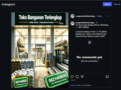 Bukti Postingan Akun Palsu TB Timur Jaya Kwitang WhatsApp Fiktif